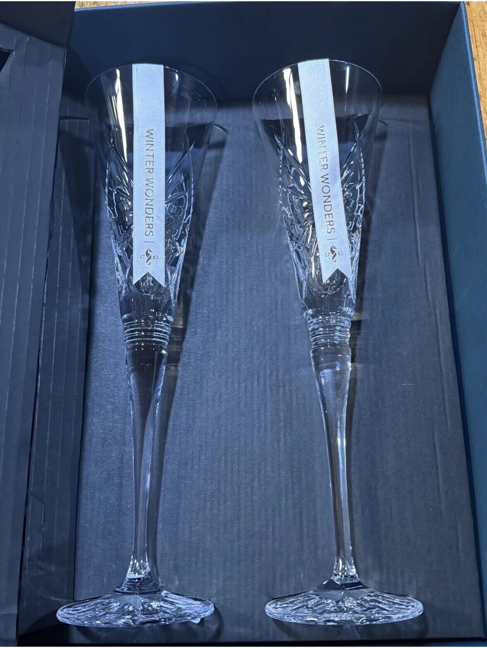 Waterford Crystal Winter Wonders Snowflakes Champagne Flutes NIB Bridal